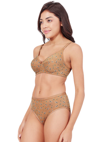 Bodycare Women's Assorted Prints Combed Cotton Bra & Panty Set – Mustard (6450C)