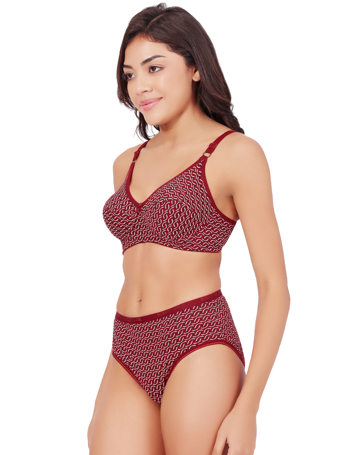 Bodycare Women's Assorted Prints Combed Cotton Bra & Panty Set – Mehroon (6450D)