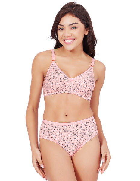 Bodycare Women's Assorted Prints Combed Cotton Bra & Panty Set – PINK (6450E)