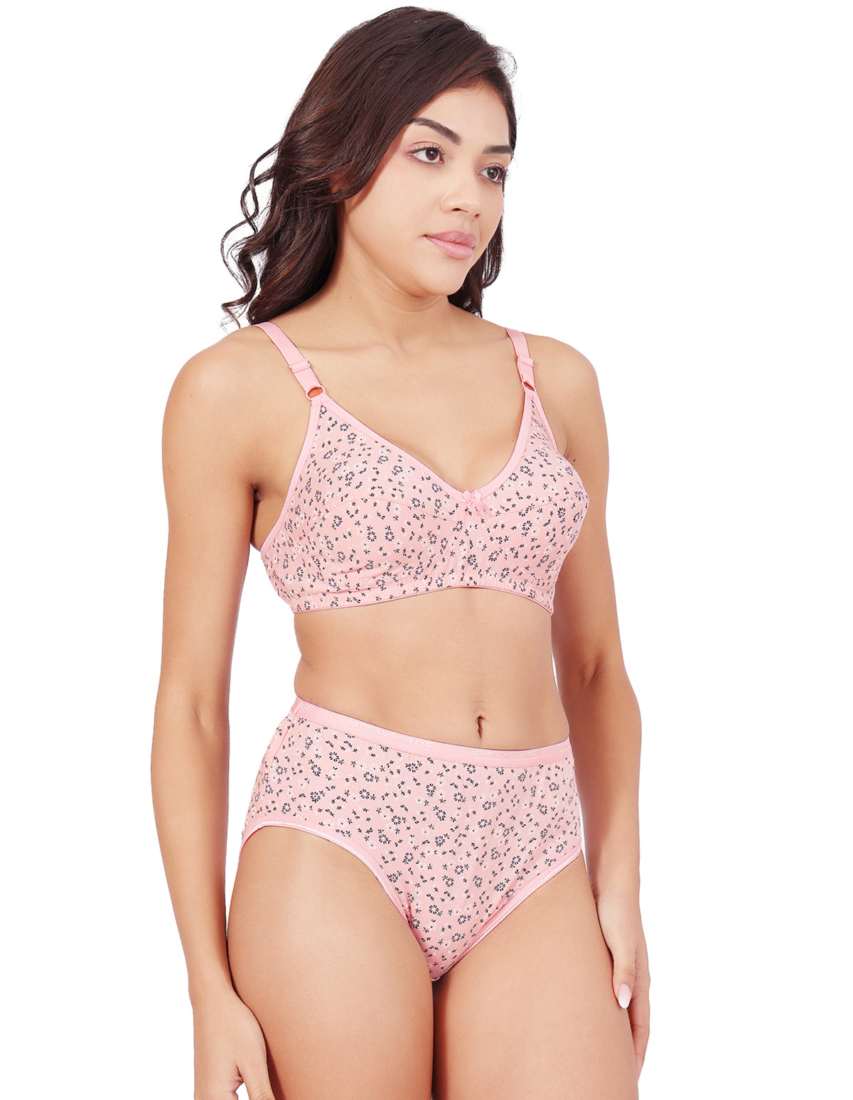 Bodycare Women's Assorted Prints Combed Cotton Bra & Panty Set – PINK (6450E)