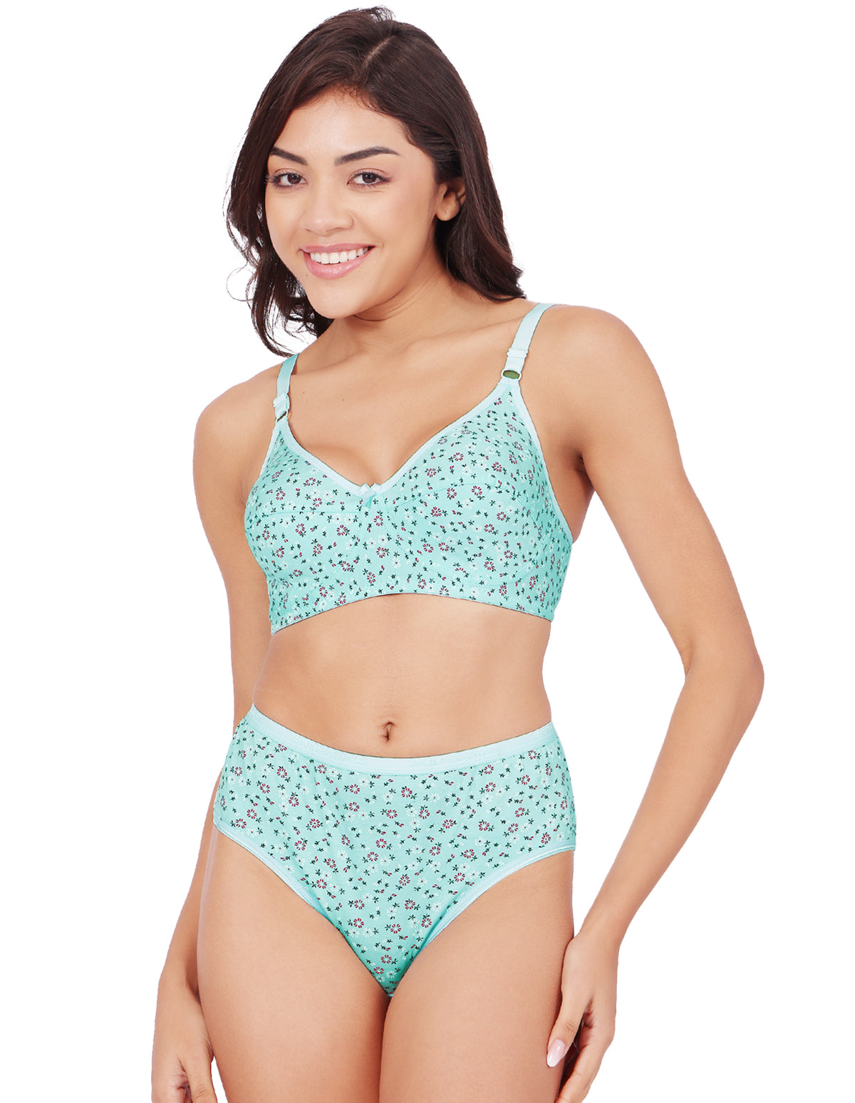 Bodycare Women's Assorted Prints Combed Cotton Bra & Panty Set – Sky (6450E)