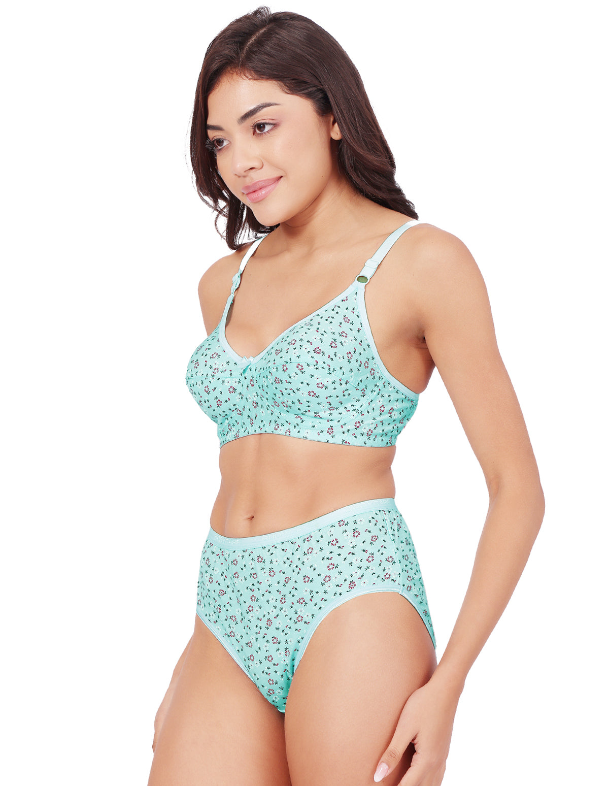 Bodycare Women's Assorted Prints Combed Cotton Bra & Panty Set – Sky (6450E)