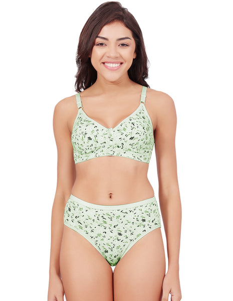 Bodycare Women's Assorted Prints Combed Cotton Bra & Panty Set – Green (6450F)