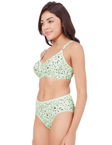 Bodycare Women's Assorted Prints Combed Cotton Bra & Panty Set – Green (6450F)