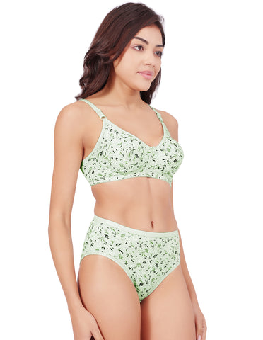 Bodycare Women's Assorted Prints Combed Cotton Bra & Panty Set – Green (6450F)