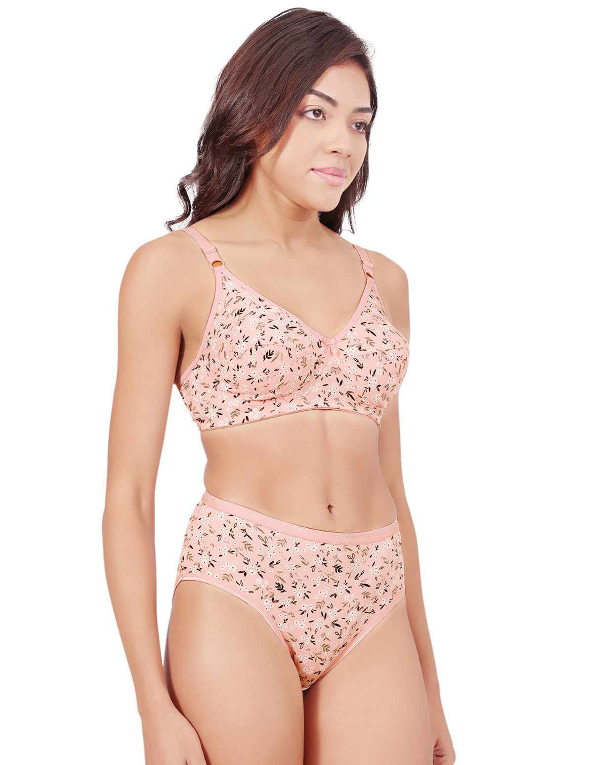 Bodycare Women's Assorted Prints Combed Cotton Bra & Panty Set – Peach (6450F)