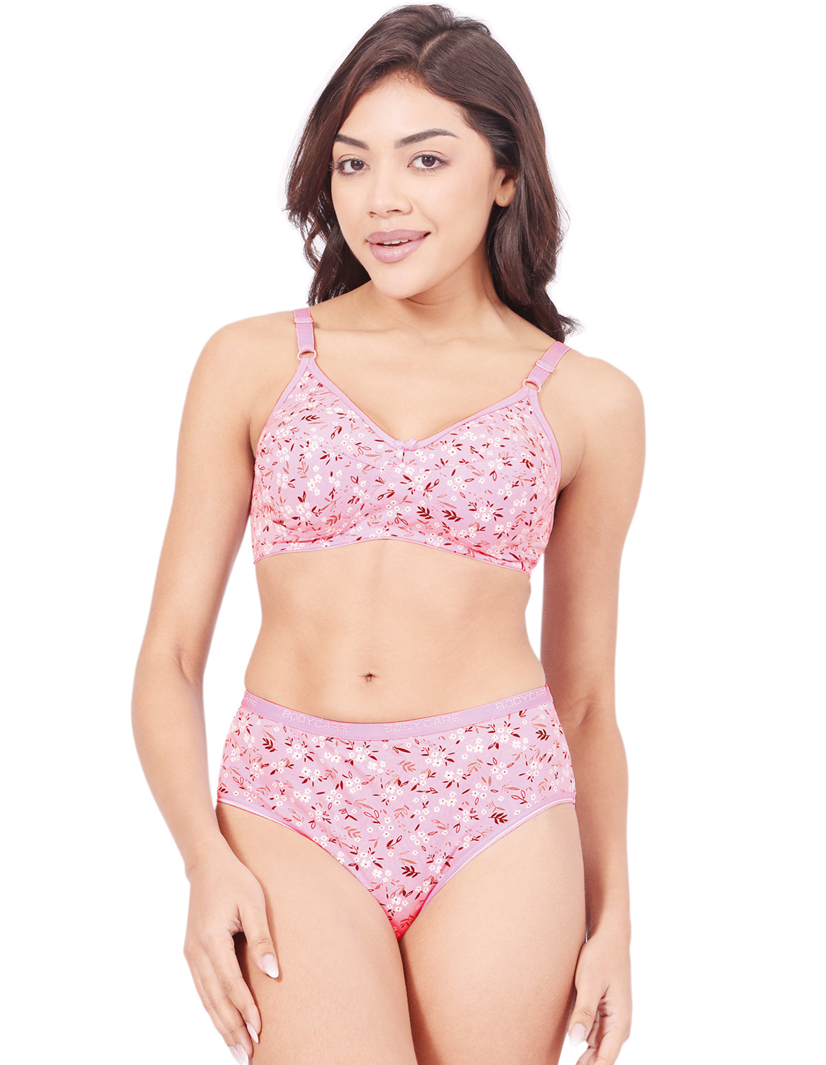 Bodycare Women's Assorted Prints Combed Cotton Bra & Panty Set – Pink (6450F)