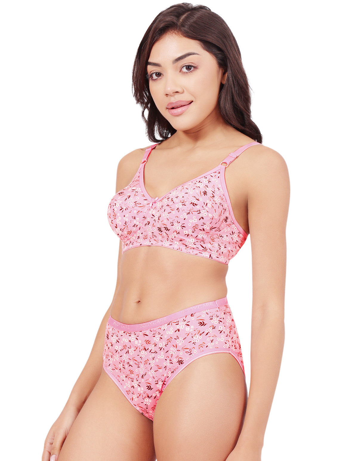 Bodycare Women's Assorted Prints Combed Cotton Bra & Panty Set – Pink (6450F)