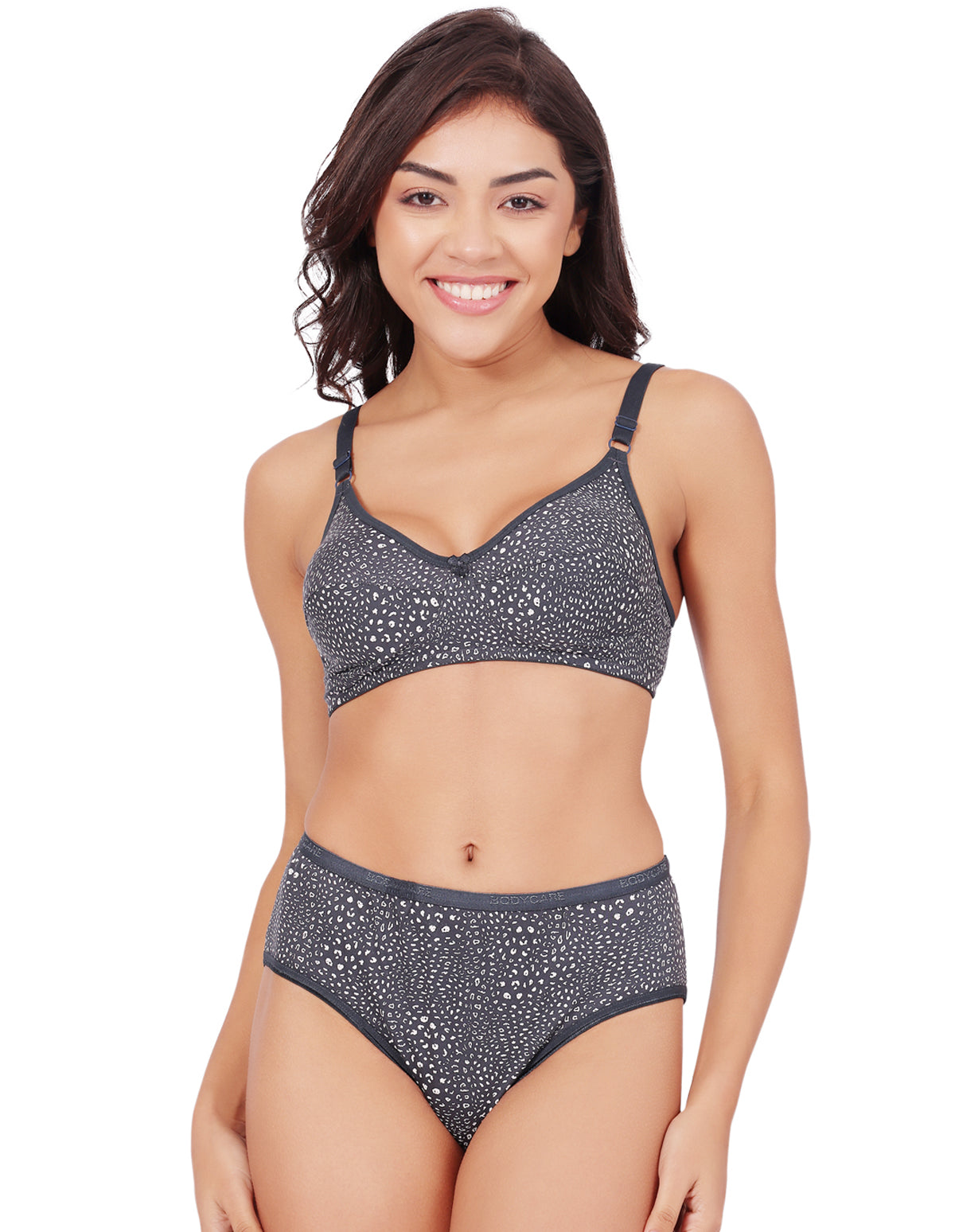 Bodycare Women's Assorted Prints Combed Cotton Bra & Panty Set – Grey (6450G)