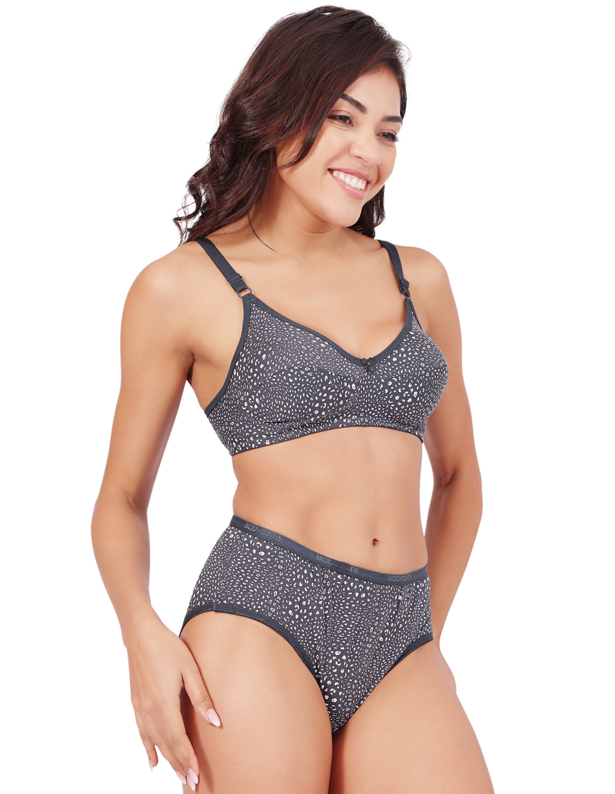 Bodycare Women's Assorted Prints Combed Cotton Bra & Panty Set – Grey (6450G)