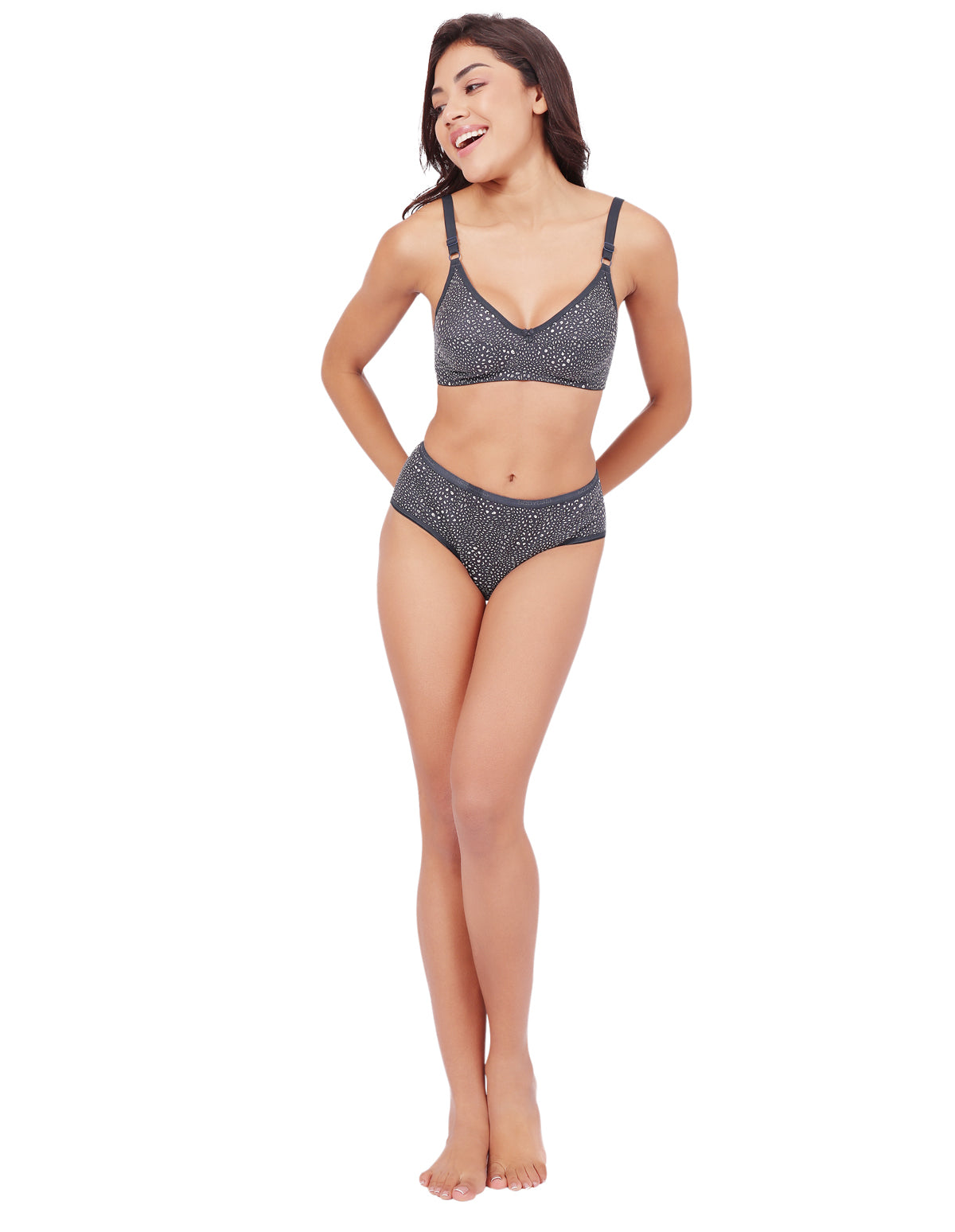 Bodycare Women's Assorted Prints Combed Cotton Bra & Panty Set – Grey (6450G)