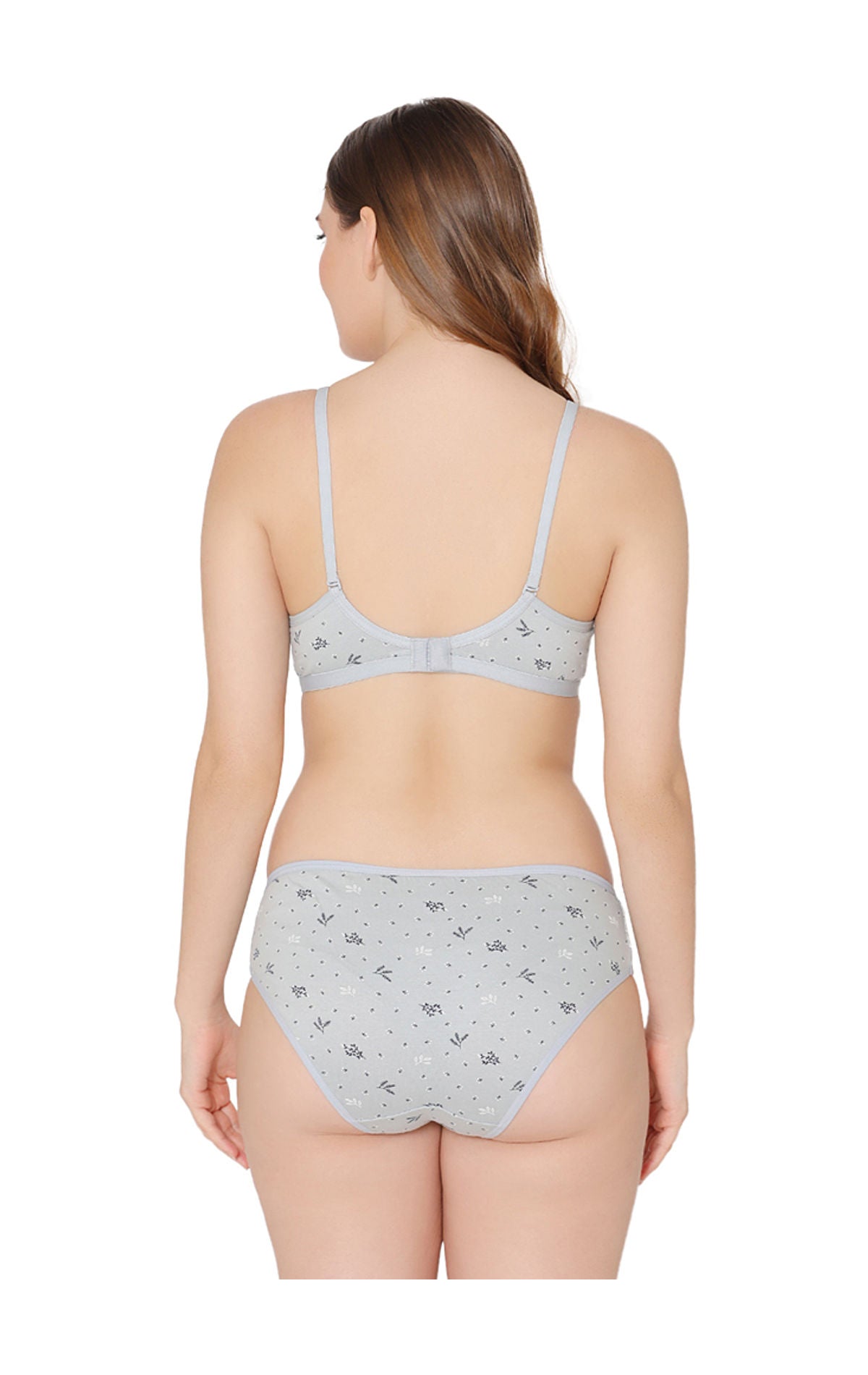 Bodycare women combed cotton printed grey bra & panty set-6450GRY