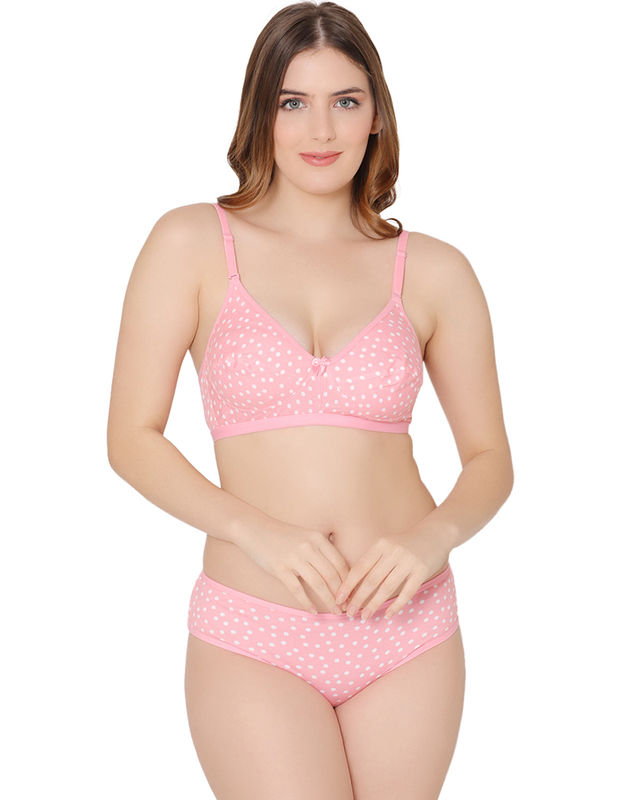 Bodycare women combed cotton printed pink bra & panty set-6450PI