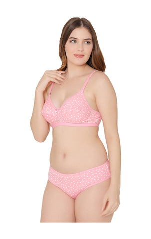 Bodycare women combed cotton printed pink bra & panty set-6450PI