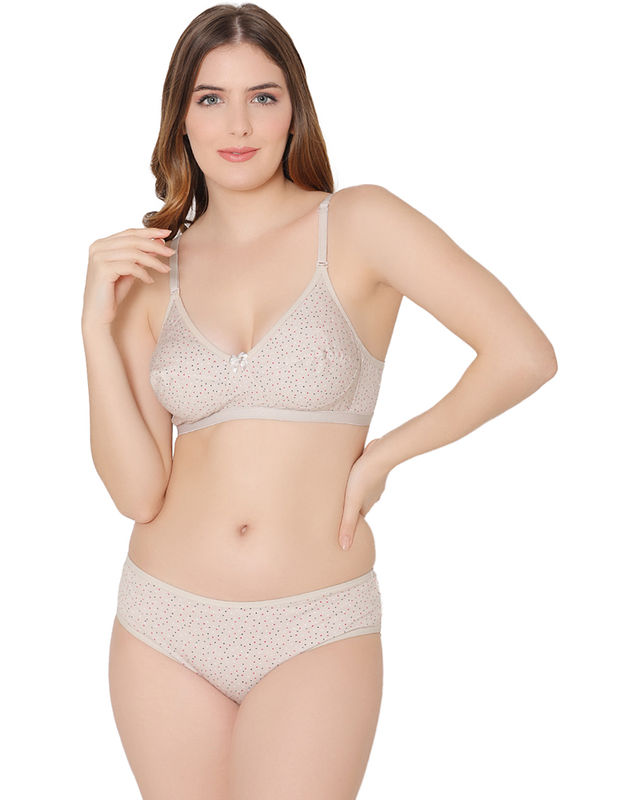 Bodycare women combed cotton printed skin bra & panty set-6450S