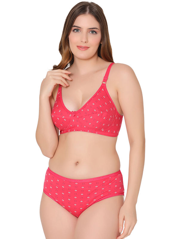 Bodycare women combed cotton printed rani bra & panty set-6455RA