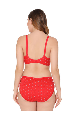 Bodycare women combed cotton printed red bra & panty set-6455RE