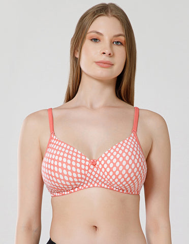 Soft Cotton Seamless Padded Wirefree Full Coverage Bra for All-Day Comfort - Coral (#6500COR)