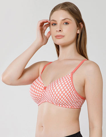 Soft Cotton Seamless Padded Wirefree Full Coverage Bra for All-Day Comfort - Coral (#6500COR)