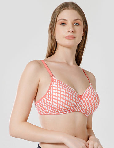 Soft Cotton Seamless Padded Wirefree Full Coverage Bra for All-Day Comfort - Coral (#6500COR)