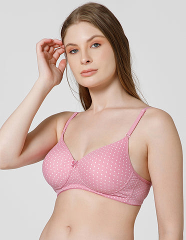 Soft Cotton Seamless Padded Wirefree Full Coverage Bra for All-Day Comfort - Pink (#6500PNK)