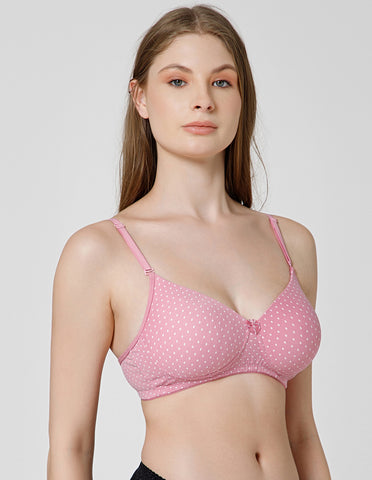 Soft Cotton Seamless Padded Wirefree Full Coverage Bra for All-Day Comfort - Pink (#6500PNK)