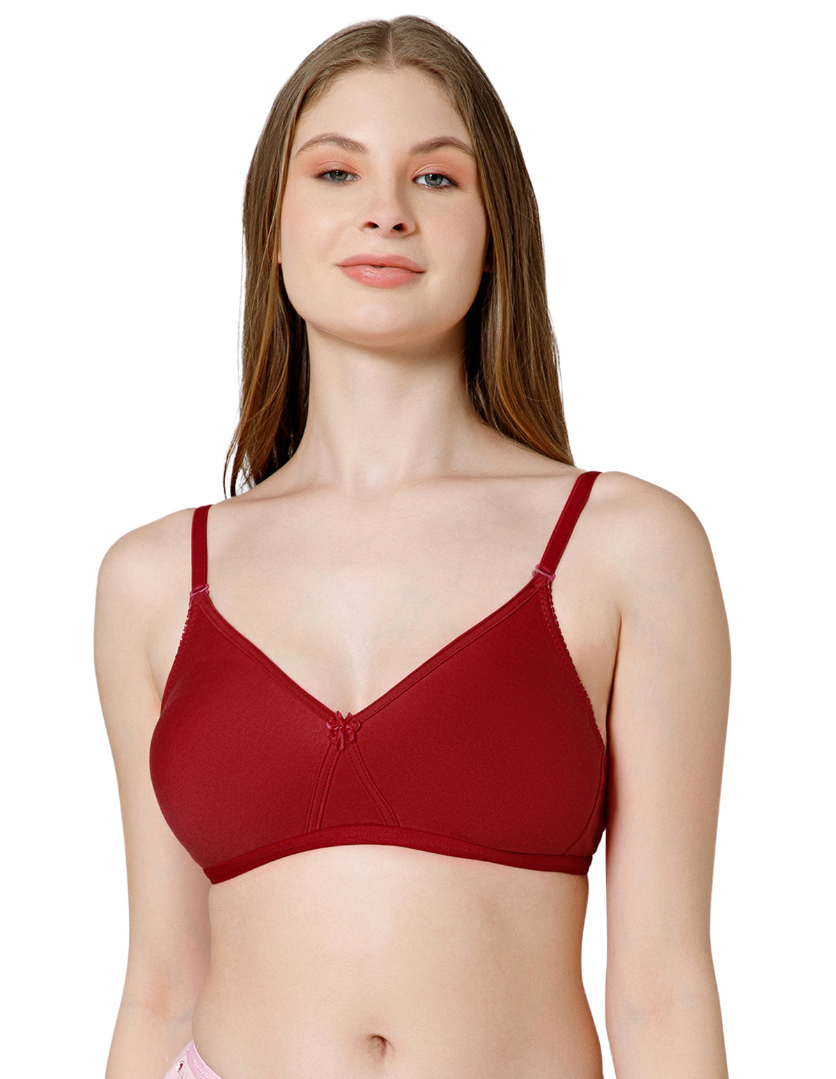 Basic Comfort Cotton-Spandex Wirefree Full Coverage Bra with Removable Straps - Mehroon (#6532MH)