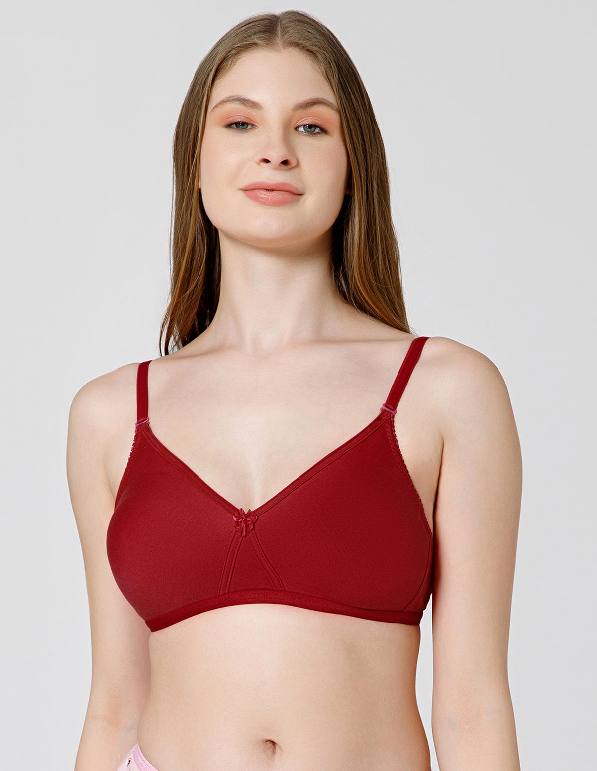 Basic Comfort Cotton-Spandex Wirefree Full Coverage Bra with Removable Straps - Mehroon (#6532MH)