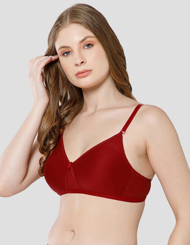 Basic Comfort Cotton-Spandex Wirefree Full Coverage Bra with Removable Straps - Mehroon (#6532MH)