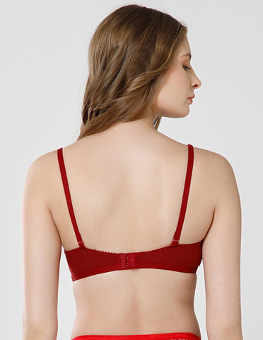 Basic Comfort Cotton-Spandex Wirefree Full Coverage Bra with Removable Straps - Mehroon (#6532MH)