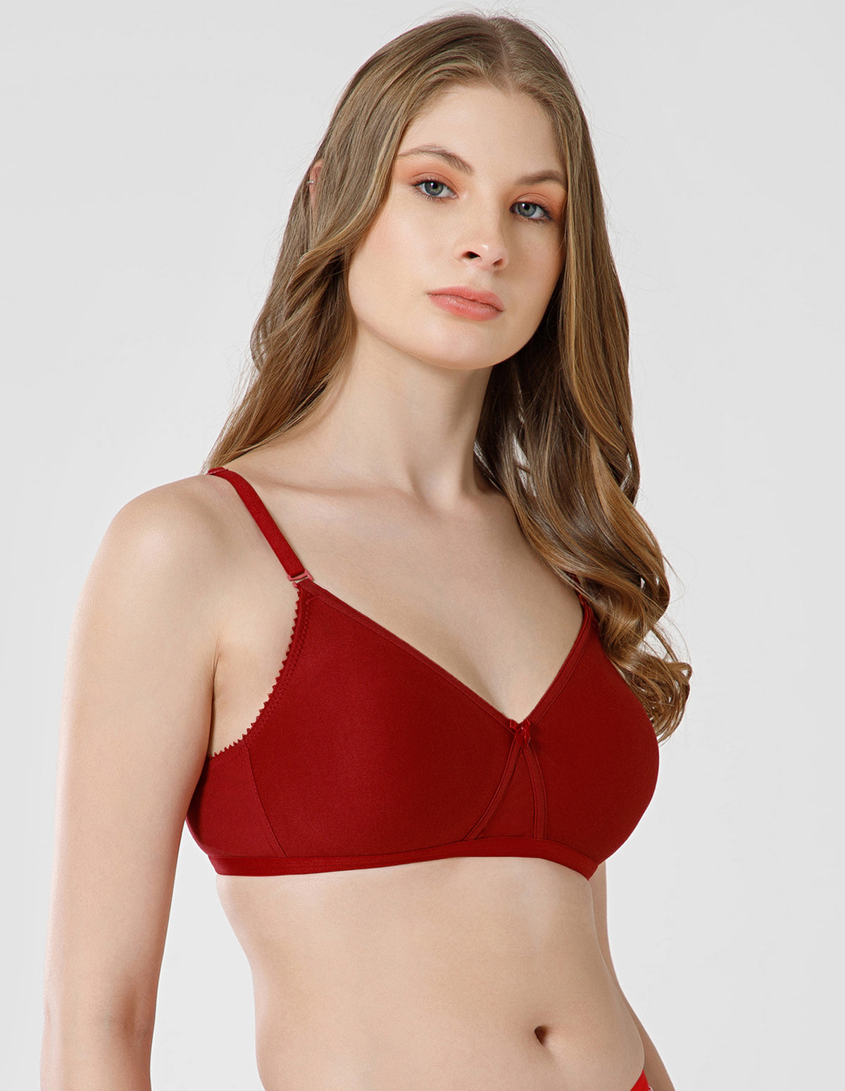 Basic Comfort Cotton-Spandex Wirefree Full Coverage Bra with Removable Straps - Mehroon (#6532MH)