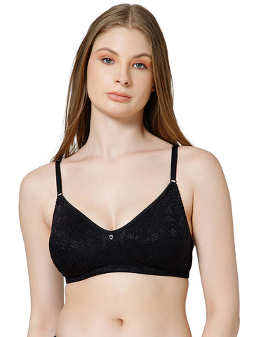 Soft Nylon Net and Spandex Wirefree Full Coverage Bra for All-Day Wear - Black (#6537B)