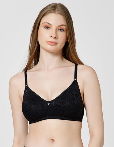 Soft Nylon Net and Spandex Wirefree Full Coverage Bra for All-Day Wear - Black (#6537B)