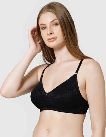 Soft Nylon Net and Spandex Wirefree Full Coverage Bra for All-Day Wear - Black (#6537B)