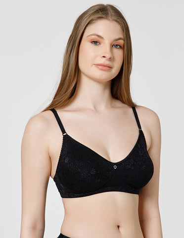 Soft Nylon Net and Spandex Wirefree Full Coverage Bra for All-Day Wear - Black (#6537B)