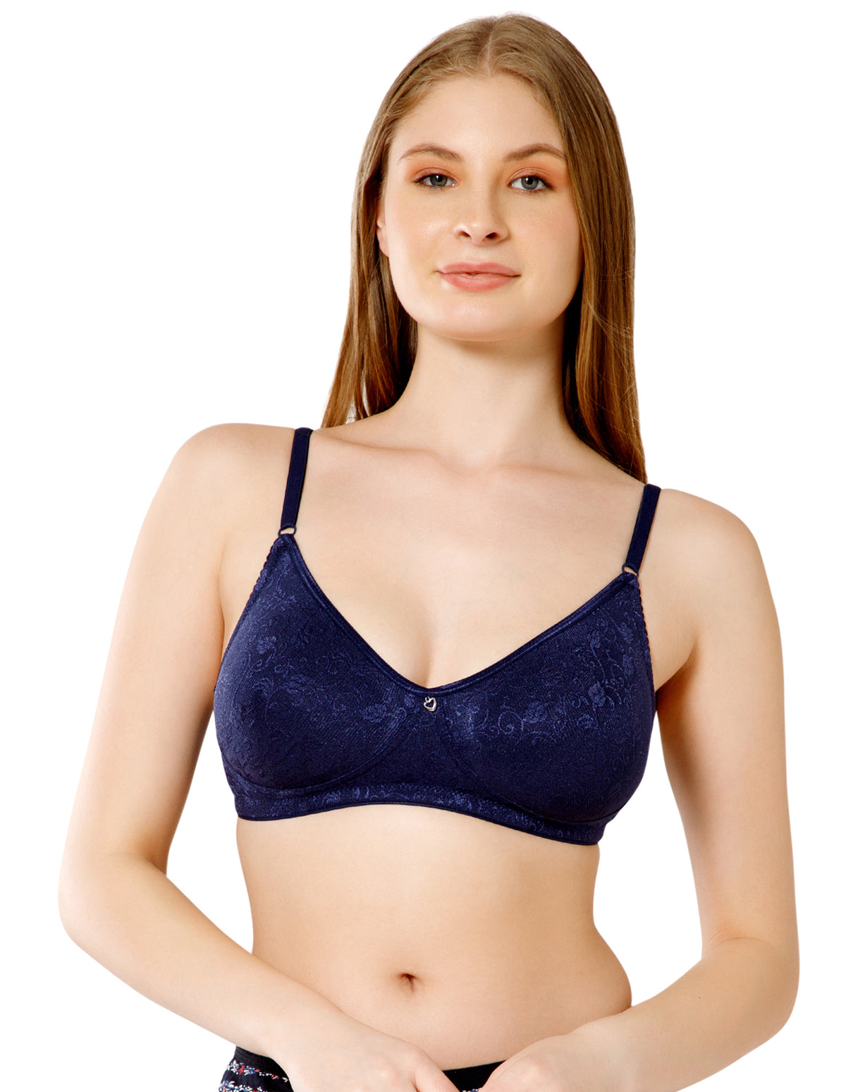 Soft Nylon Net and Spandex Wirefree Full Coverage Bra for All-Day Wear - Navy (#6537NAVY)