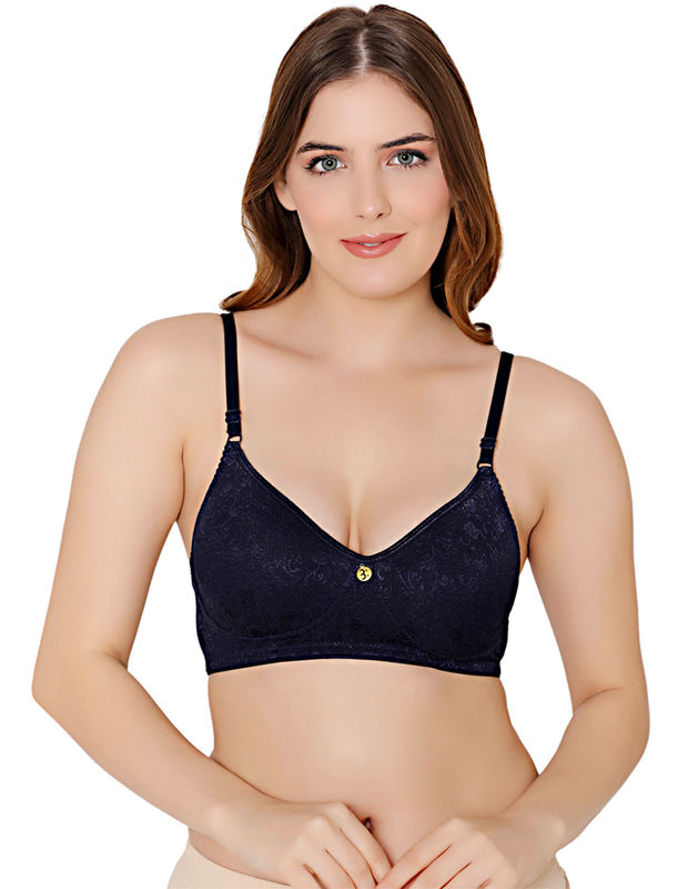 Bodycare nylon spandex wirefree adjustable straps designer net seamless non padded bra-6537NAV