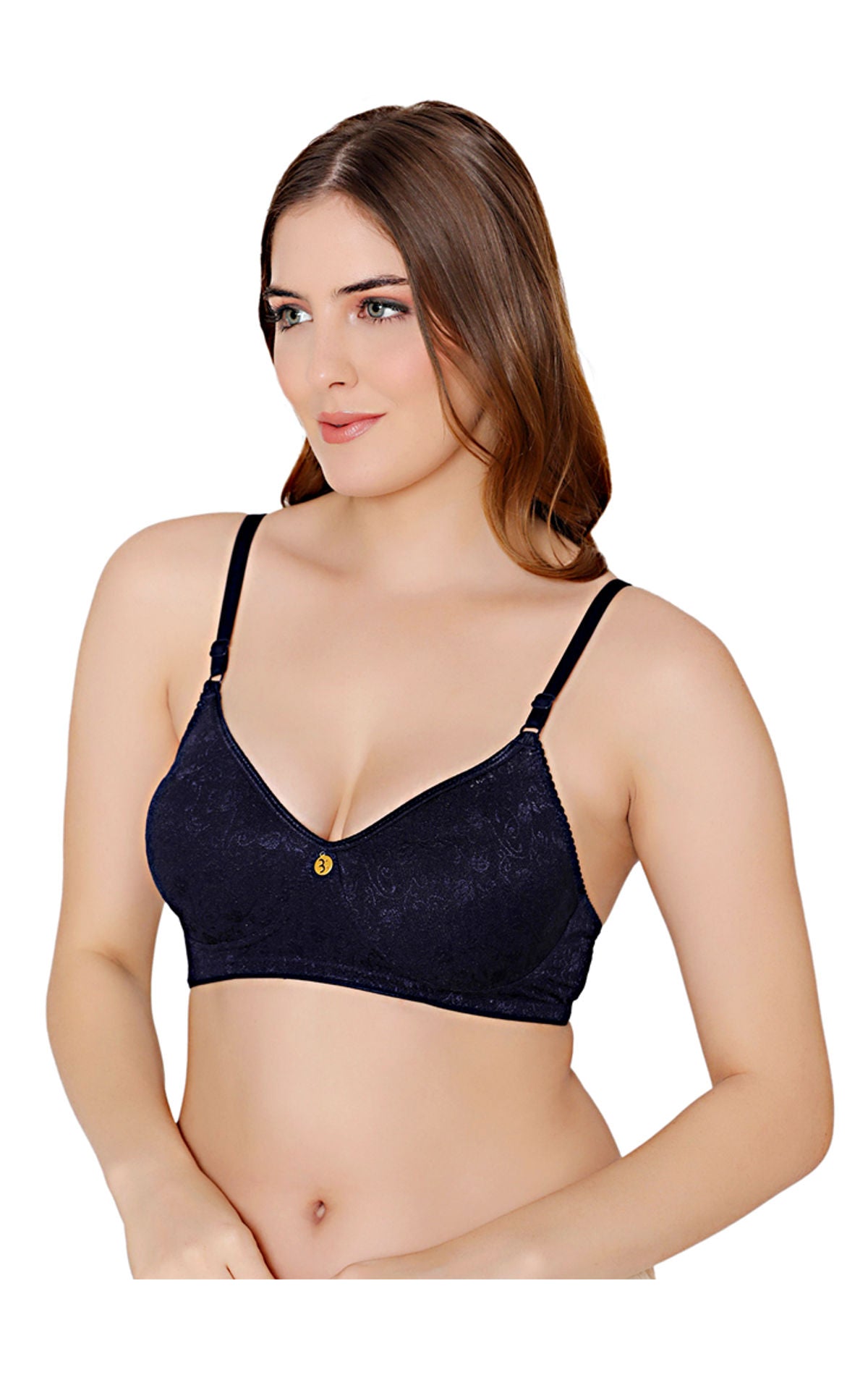 Bodycare nylon spandex wirefree adjustable straps designer net seamless non padded bra-6537NAV