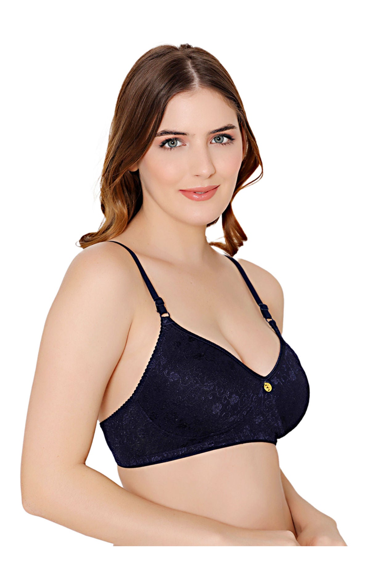 Bodycare nylon spandex wirefree adjustable straps designer net seamless non padded bra-6537NAV