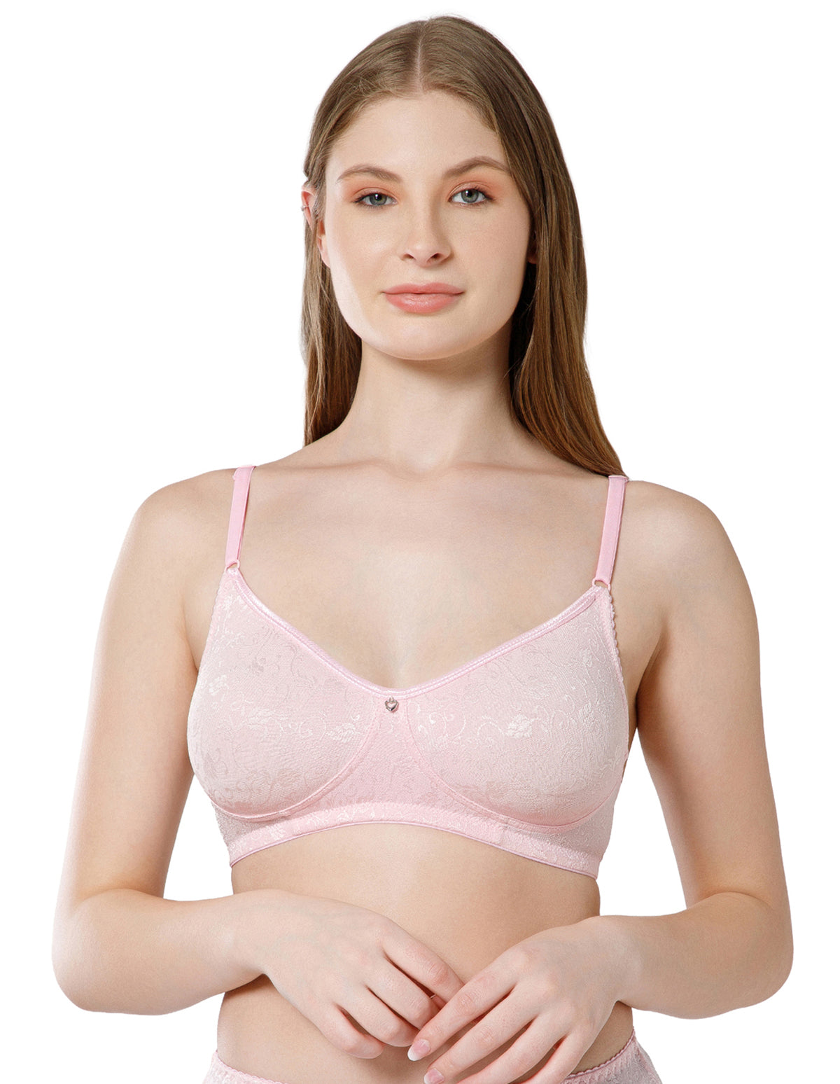Soft Nylon Net and Spandex Wirefree Full Coverage Bra for All-Day Wear - Pink (#6537PINK)