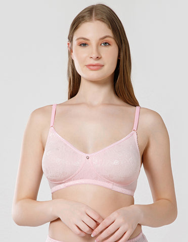 Soft Nylon Net and Spandex Wirefree Full Coverage Bra for All-Day Wear - Pink (#6537PINK)