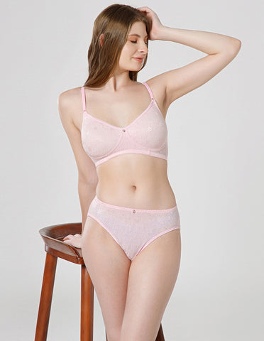 Soft Nylon Net and Spandex Wirefree Full Coverage Bra for All-Day Wear - Pink (#6537PINK)