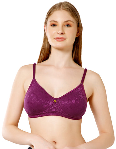 Soft Nylon Net and Spandex Wirefree Full Coverage Bra for All-Day Wear - Wine (#6537WI)