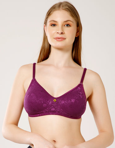 Soft Nylon Net and Spandex Wirefree Full Coverage Bra for All-Day Wear - Wine (#6537WI)