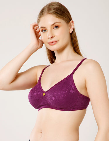Soft Nylon Net and Spandex Wirefree Full Coverage Bra for All-Day Wear - Wine (#6537WI)