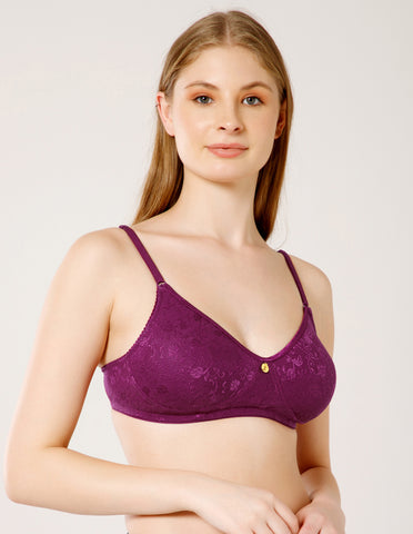Soft Nylon Net and Spandex Wirefree Full Coverage Bra for All-Day Wear - Wine (#6537WI)