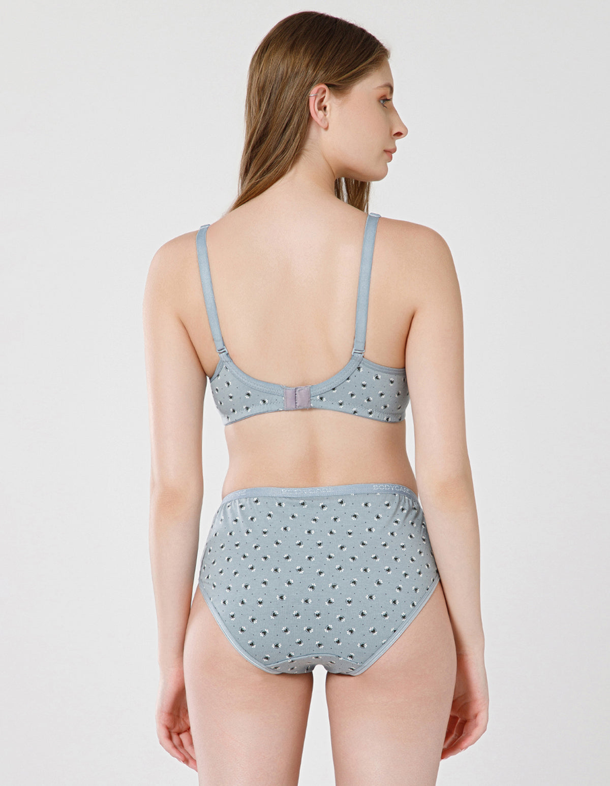 Combed Cotton Floral Print Bridal Lingerie Set with Mid-Rise Fit – Grey (#6550Gry)
