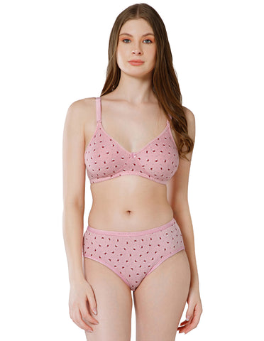 Combed Cotton Floral Print Bridal Lingerie Set with Mid-Rise Fit – Pink (#6550Pi)