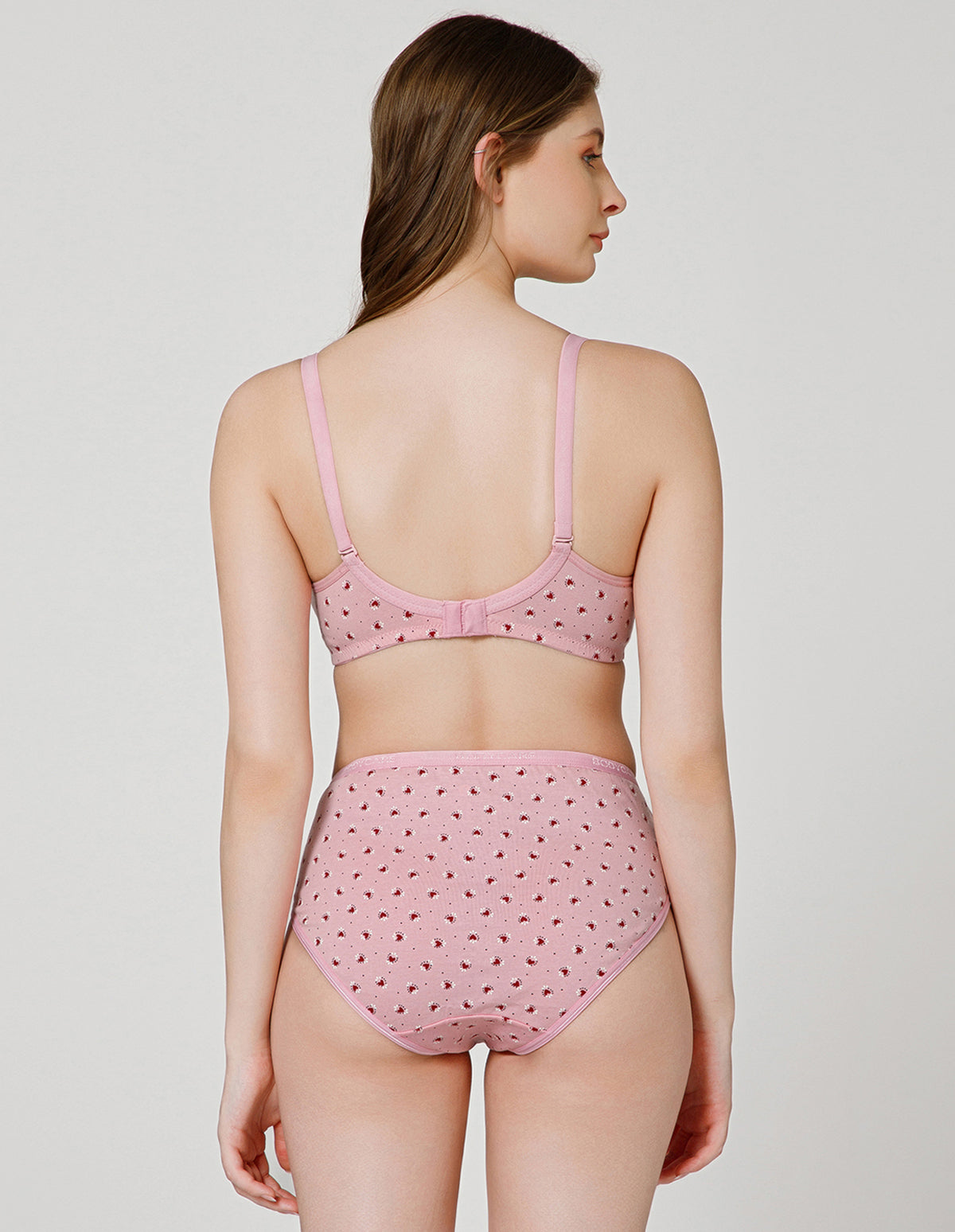 Combed Cotton Floral Print Bridal Lingerie Set with Mid-Rise Fit – Pink (#6550Pi)