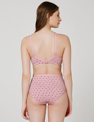 Combed Cotton Floral Print Bridal Lingerie Set with Mid-Rise Fit – Pink (#6550Pi)